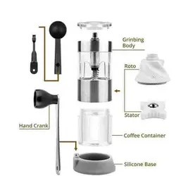 آسیاب قهوه شیشه ای دستی با پایه سیلیکون