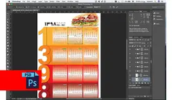 طرح تقویم لایه باز فست فود 98 AI PDF PSD