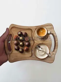 سینی چوبی سرو قهوه و تنقلات ۲۴ سانتی‌متری کد 390