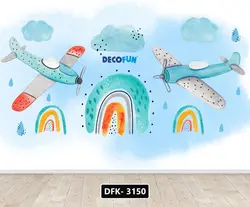 پوستر هواپیما و رنگین کمان آبی