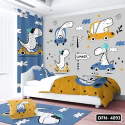 پرده زبرا اتاق کودک مدل دایناسور و اسکوتر