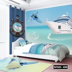 پرده پانچی اتاق کودک مدل کشتی و جت