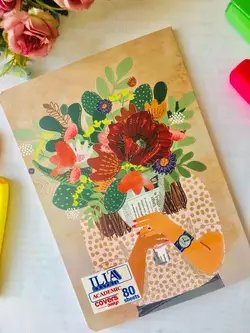 دفتر 80 برگ فانتزی جلد برجسته ته چسبی طرح دسته گل