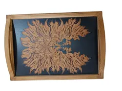 سینی دور چوبی کف شیشه ای مات