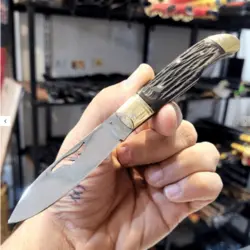 چاقو دسته طرح شاخ گوزن تیغه استیل ضد زنگ