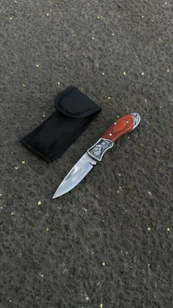 چاقو جیبی کلمبیا مدل گل برجسته بادامی