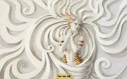 پوستر دیواری گچ بری سفید طرح مجسمه