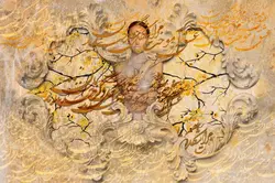 پوستر دیواری چهره و خوشنویسی با طرح شاخه درخت