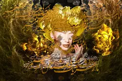 پوستر دیواری چهره و خوشنویسی با طرح طلایی