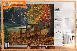 پوستردیواری درختان پاییزی با نیمکت