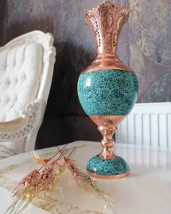 گلدان مس فیروزه کوبی مدل سنبل دان کد 2032