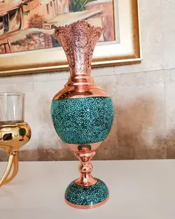 گلدان مس فیروزه کوبی مدل سنبل دان کد 2032