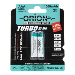 باتری نیم قلمی شارژی کارتی دوتایی 1.2 ولت 1000 میلی آمپر مارک ORION