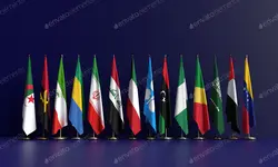 دانلود عکس با کیفیت پرچم ایران در کنار پرچم برخی کشورهای صادر کننده نفت