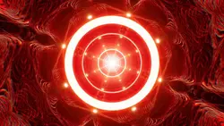 دانلود فوتیج پس زمینه حلقه های درخشان نور در تونل قرمز