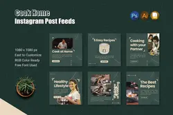 دانلود قالب گرافیکی مجموعه پست اینستاگرام آشپزی در خانه Cook Home Instagram