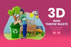 دانلود تصویر شخصیت سه بعدی مرد کنار سطل زباله