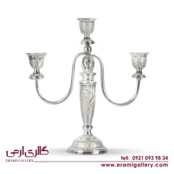 شمعدان نقره سه شاخه قلم گل و مرغ ES_1404