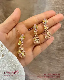 نیم ست نقره رزگلد طرح جواهرES_3678