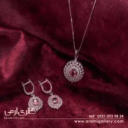 نیم ست نقره طرح جواهر با سنگ تورمالین ES_4660