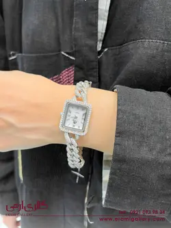 ساعت نقره زنانه طرح جواهر نگین دار ES_5702