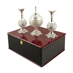ست جفت گلدان و شکلات خوری ملیله (آذین نقره فام 4)