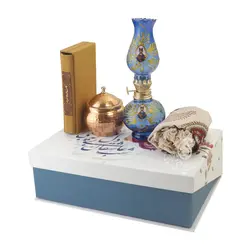 ست قندان مسی و فانوس در جعبه هاردباکس (شب چراغ)