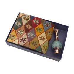 ست گلدان فیروزه کوبی (سایز 20) و گلیم (ماهور فیروزفام سایز2)