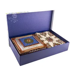 ست شکلات خوری چهارگوش خاتم نقاشی و سفره قلمکار با جعبه هاردباکس (میزبان 2)