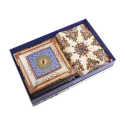 ست شکلات خوری چهارگوش خاتم نقاشی و سفره قلمکار با جعبه هاردباکس (میزبان 2)