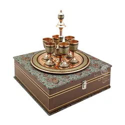 سرویس شربت خوری مس و خاتم با جعبه ترمه