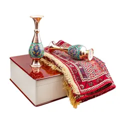 ست جفت گلدان مس و پرداز و گلیم با جعبه چوب و چرم (ماهور پرداز 1)