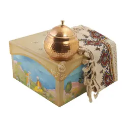 ست قندان مسی و سفره قلمکار (قند پهلوی مسی)