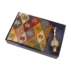 ست گلدان مس و خاتم (سایز 20) و گلیم در جعبه هاردباکس (ماهور خاتم)