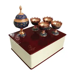 ست آجیل خوری مس و پرداز با جعبه چوب و چرم (ترنجستان پرداز)