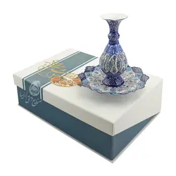 ست گلدان و بشقاب میناکاری (سایز 16) با جعبه هاردباکس