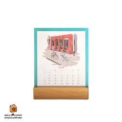 تقویم رومیزی پایه چوبی طرح شهرها دات (DAT)