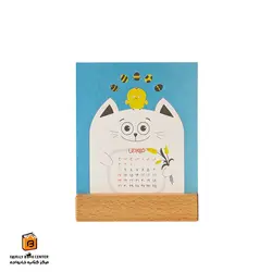 تقویم رومیزی پایه چوبی طرح گربه دات (DAT)
