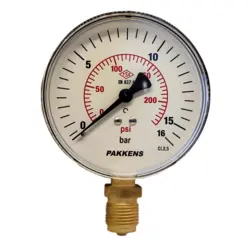 گیج فشار برند پکنز (PAKKENS) 16 بار صفحه 10 سانتی متر