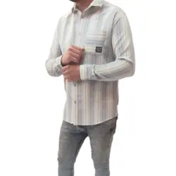 پیراهن مردانه کنفی سفید راه راه تک رنگ