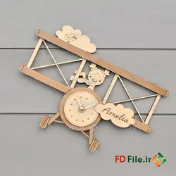 طرح برش لیزر ساعت دیواری هواپیمایی - دانلود فایل برش لیزری