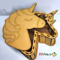 طرح برش لیزر جعبه شکلات و کادوی یونیکورن - دانلود فایل برش لیزری