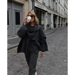 پالتو زنانه بافت خاکستری با شال نامتقارن برند زارا Zara