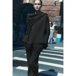 پالتو زنانه بافت خاکستری با شال نامتقارن برند زارا Zara