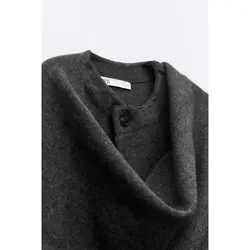 پالتو زنانه بافت خاکستری با شال نامتقارن برند زارا Zara