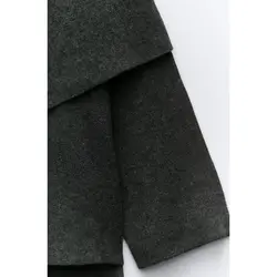 پالتو زنانه بافت خاکستری با شال نامتقارن برند زارا Zara