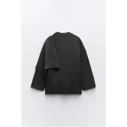 پالتو زنانه بافت خاکستری با شال نامتقارن برند زارا Zara