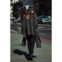 پالتو زنانه بافت خاکستری با شال نامتقارن برند زارا Zara