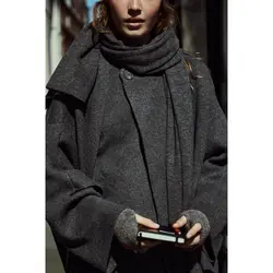 پالتو زنانه بافت خاکستری با شال نامتقارن برند زارا Zara