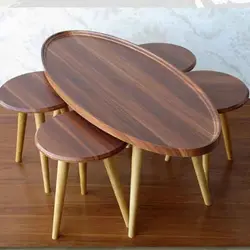 میز عسلی پنج تکه بیضی لبه دار کوچک ساده